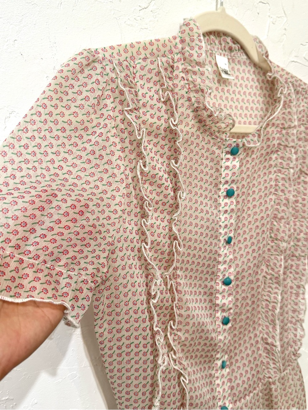 Vintage-Inspired Floral Ruffle Peplum Blouse Cottagecore Tie Back Top S - Picture 5 of 8
